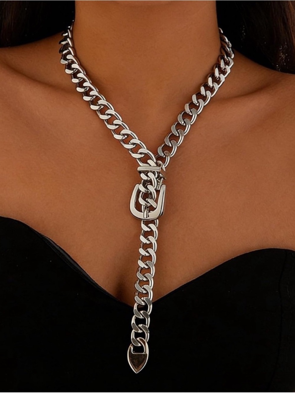 New Silver Tone Buckle Necklace